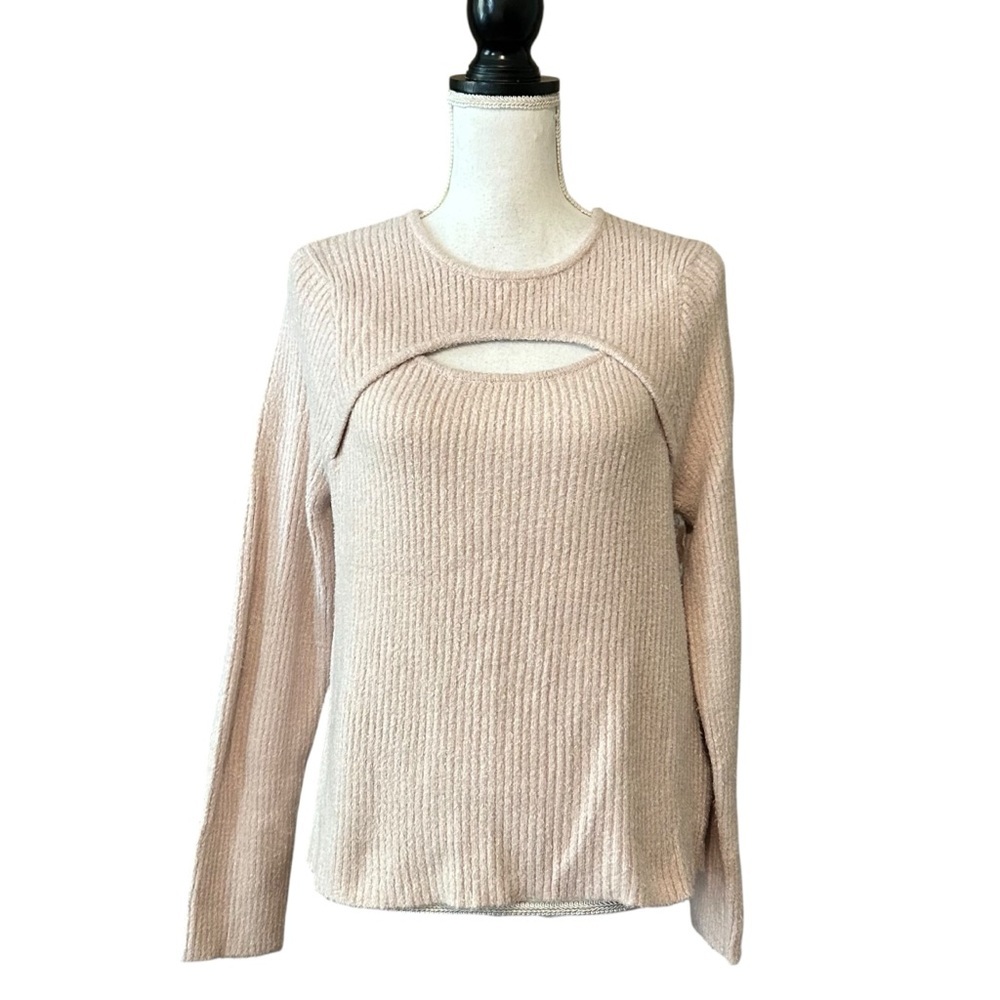 NWT Rachel Zoe Crewneck Cutout Soft Cozy Sweater Women’s SZ L in Nude Pink‎